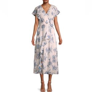 Rebecca Taylor Metallic Floral Ruffle Midi dress size 4 excellent condition